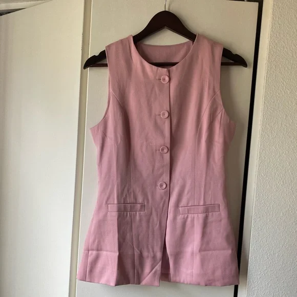 Pink Sleeveless Button-Up Vest - Picture 1 of 5